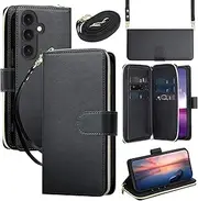 [GoshukunTech] for Galaxy A35 Case Wallet Leather, for Samsung Galaxy A35 5G Flip Case Wallet Cover Kickstand Zipper Purse 9 Card Holder with Wristlet Strap Crossbody Lanyard-Black
