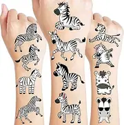 8 Sheets (96PCS) Zebra Temporary Tattoos Jungle Safari Theme Birthday Party Decorations Supplies Stickers for Kids Gifts Classroom School Prizes Rewards
