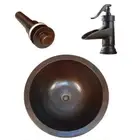 15" Round Copper Undermount Bathroom Vanity Sink with LT Drain and ORB 7" Faucet