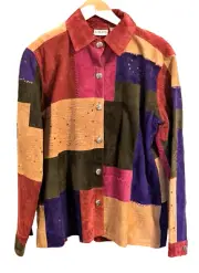 Chico's Jacket Womens Small Suede Leather Shirt Coat Patchwork Multicolor New