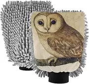 XYMZR Owl Vintage Branch Absorbent Microfiber Car Wash Mitt, Funny Cute Anime Scratch Free for Cars Cleaning, Home Cleaning Mitts, 2 Pack, 10.24” L x 7.09” W