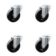 4 Inch SS Hard Rubber Wheel Swivel Bolt Hole Caster Set Service Caster Brand