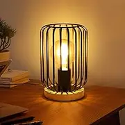 Retro Table Lamp Vintage Industrial Table Lamp Black Metal Wood Base Bedside Lamp E27 Socket with Switch for Living Room Bedroom 60 W Max. Bulb Not Included