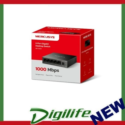 Mercusys MS105GS 5-Port Gigabit Desktop Switch, 5×10/100/1000 MbpsRJ45 port Supp