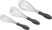 Stainless Steel Wire Whisk Set for Cooking - 3 Piece, Black/Silver