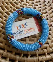 African Jewelry Maasai Masai Beaded Bracelet Bangle Kenya Fair Trade Aqua Small