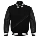 USA Men's Varsity Baseball Bomber Letterman Jacket Wool & Genuine Leather Black