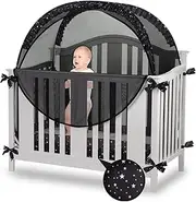ZXPLO Safety Crib Tent to Keep Baby in Pop up Mosquito Net Netting Canopy Mesh Cover for Toddler - Black