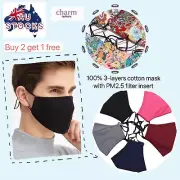 100% adult kid Cotton 3-layes Reusable face mask with 2xPM2.5 filter insert