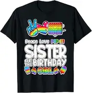 [X.Style] Pop It Sister of The Birthday Kid Girl Fidget Family Matchin ds1311 T-Shirt (S) Black