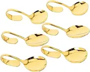KOMBIUDA 6pcs Stainless Steel Serving Spoons with Curved Handle Kitchen Tool for Seafood Sushi and Buffet Parties Reusable Appetizer Spoons for Handling