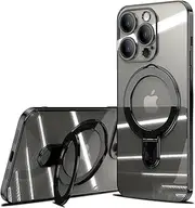 for iPhone 13 Pro Max Case with Magnetic Invisible Stand,[Compatible with MagSafe] Plating Metallic Soft Clear Case for iPhone 13 Pro Max (Black)