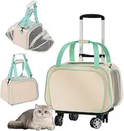Cat Carrier with Wheels,Expandable Rolling Pet Carrier with Breathable Mesh and Telescopic Handle,Foldable Dog Travel Carrier for Small Medium Cat Dog