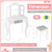 2-in-1 Kids Vanity Table & Chair Set with Tri-Fold Mirror and Accessories