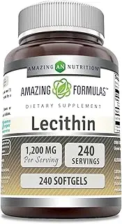 Amazing Formulas Lecithin Dietary Supplement * 1200 mg High Potency Lecithin Softgels (Non GMO,Gluten Free) -Promotes Brain & Cardiovascular Health * Aids in Cellular Activities * 240 Softgels