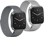 DChao 2-Pack Metal Bands Compatible with Fitbit Versa 2/ Versa Lite/ Fitbit Versa SE/ Versa Bands for Women Men, Breathable Sweat-proof Stainless Steel Mesh Ring Magnetic Lock Replacement Band