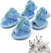Small Dog Summer Shoes, Mesh Sandals for Dogs, Breathable Doggy Shoes for Hot Pavement, Puppy Shoes for Hot Pavement Blue Size 1