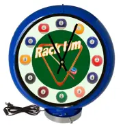 Pool Room Billiards Blue Lighted Gas Pump Globe Advertising Style Quartz Clock