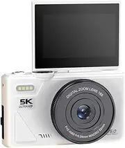 5K Digital Camera with 18X Optical Zoom, 75MP Vintage Digital Camera with Auto Focus, 5K Camera with Flip Screen, 5K Video & Smile Detection, Fits for Travel Vlogging (Black) (White)