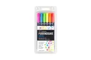 6pc Tombow Fudenosuke Neon Hard Tip Brush Pen Drawing Colouring Sketching Set