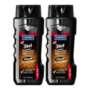 Lucky 3-in-1 Shampoo, Conditioner, Body Wash - Peak Energy, 12oz (Pack of 2)