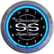 Chevrolet Ss Super Sport Car Garage Blue Light Neon Clock 15" by 15"