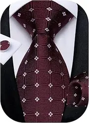 [DiBanGu] Men's Necktie Solid Silk Tie and Pocket Square Wedding Tie Cufflinks Set Formal