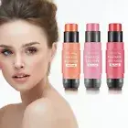 Blush Stick Double-headed Blush Moisturizing Brighten Powder Blusher with Brush
