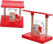 Develop Skills 2pcs Wooden Train Scene Layout Props Barrier Gas Station for Boys and Girls Educational Pretend Play