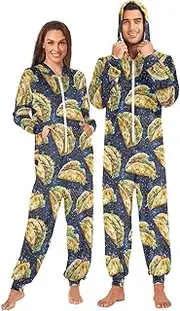 [AIXIWAWA] Adult Onesie Pajamas Cartoon Taco, One Piece Pajama Jumpsuits for Men Women Zip Front S