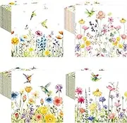 Fulmoon 200 Pieces Spring Wildflower Cocktail Napkins Disposable Floral Paper Dinner Napkins Sunflower Bee Flower Beverage Hand Towel for Spring Summer Tea Party Decor(Hummingbird)
