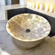 Round White Agate Kitchen Sink Vanity Top Wash Basin Bathroom Interior Decors