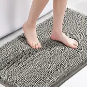 Smarcute Modern Bath Mat for Bathroom Luxury Chenille Bathroom Mat Non Slip Extra Soft and Absorbent Microfiber Shaggy Rugs Quick Dry Bath Mat Washable (1 Piece - 50cm x 81cm), Dark Grey