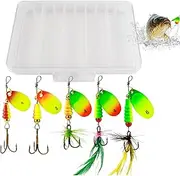 Spinnerbait Fishing Lures - Sequin Spinner Baits with Feathered Hooks - 5X Spinnerbaits Jigs with Tackle Box, Crankbaits for Bass Trout Salmon Walleye Fishing