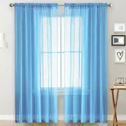 Sheer Window Curtain Rods Bedroom Wide Compatibility- 2pcs - Blue