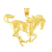 14K Gold 40MM Galloping Horse Pendant