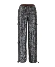 Drawstring casual pants S Black
