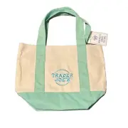 Trader Joes Mini Pastel Canvas Tote Bag Green New with Tags