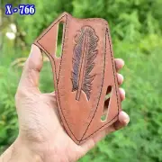 USA Hand Engraved Pancake Knife Sheath Fixed Blade Folding Trapper Buck 112 Case