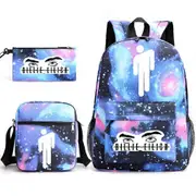 Billie Eilish Three-Piece School Bag Backpack Student Stationery Bag Printed Backpack Starry Blue~2