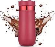 Portable French Press Travel Mug 320ml/11oz Stainless Steel Double Wall Insulated Coffee Maker for Ground Coffee and Tea Leaves On-The-Go Use No Leak Hot/Cold Brew Coffee Press Red