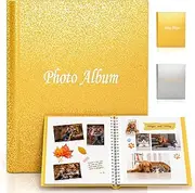 Large Photo Album for Instax Mini Polaroid, Glittering Cover, Photo Album Self Adhesive Pages for Kid, Intended for Fujifilm Instant Instax Mini Polaroid, Fits for Size 2x3 3x5 4x6 5x7 6x8 (Gold)