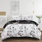 Black White Floral Leaf Doona Duvet Quilt Cover Set Double Queen Super King Size