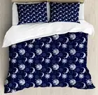 Half Moon Duvet Cover Set King Size Mystical Sky Sun Stars with 2 Pillow Shams