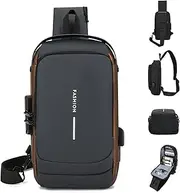2025 Fashion New Carbon Fiber Streamline Anti-Theft Sport Sling Bag, Waterproof Shoulder Backpack with USB Charging Port Daypack