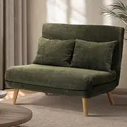 Oikiture Lounge Chair 2 Seaters Sofa Bed Folding Couch with Cushion Green