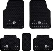 eing All Weather Pu Leather Floor Mats for Car SUV & Truck - 5 Pack/Set (Front & Rear), Heavy Duty Protection,Crown Car Floor Cushion,Black