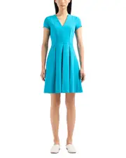 Emporio Armani Cady Tech Fabric V Neck Dress