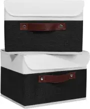 ANMINY 2PCS Storage Boxes with Lid Washable Decorative Storage Bins Basket with