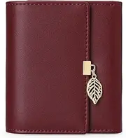 [Generic] RFID Wallet for Women PU Leather Leaf Pendant Card Holder Phone Checkbook Organizer Zipper Coin Purse (Wine Red, One Size)
